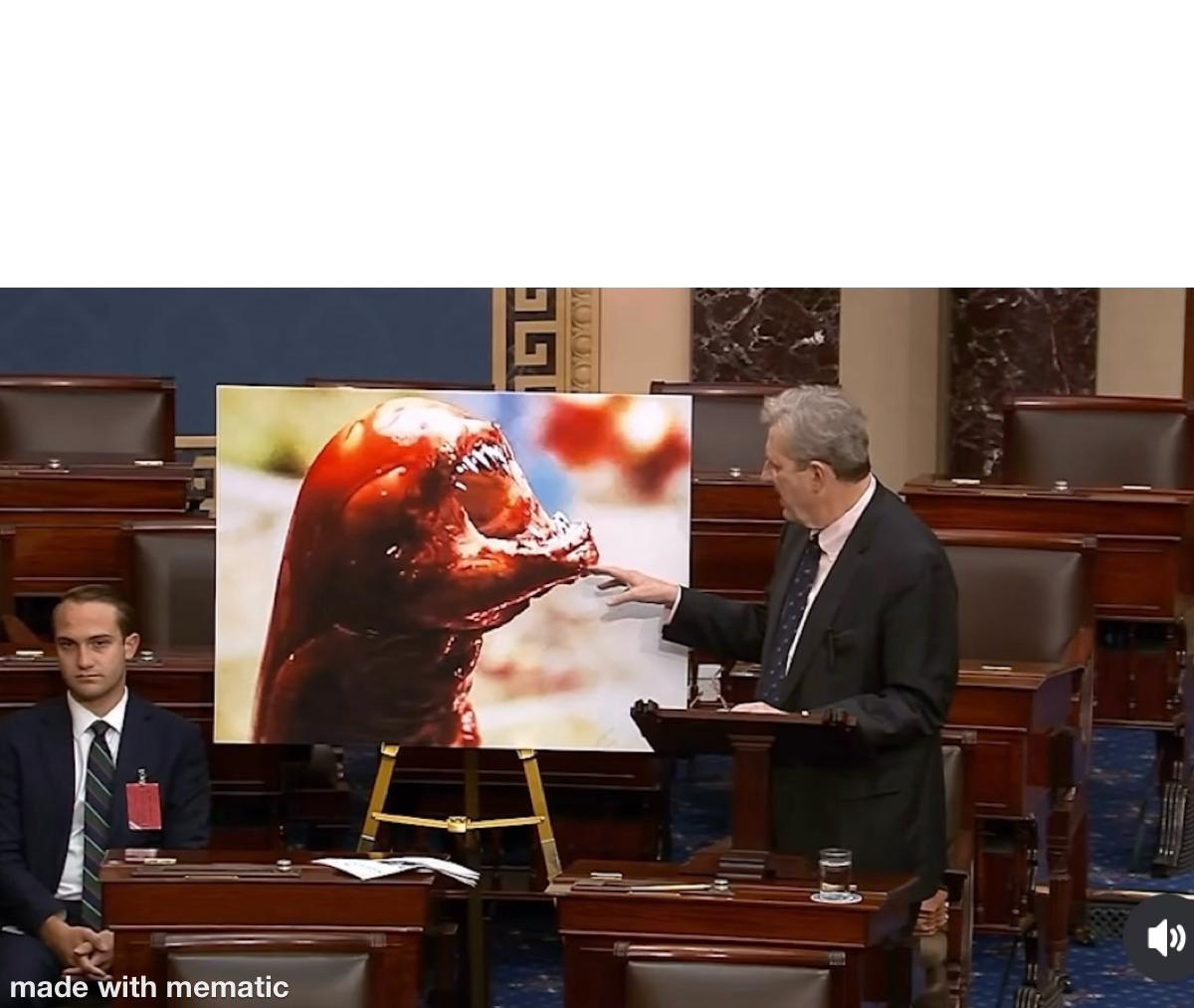 Senator talking about shrimp food poisoning or something