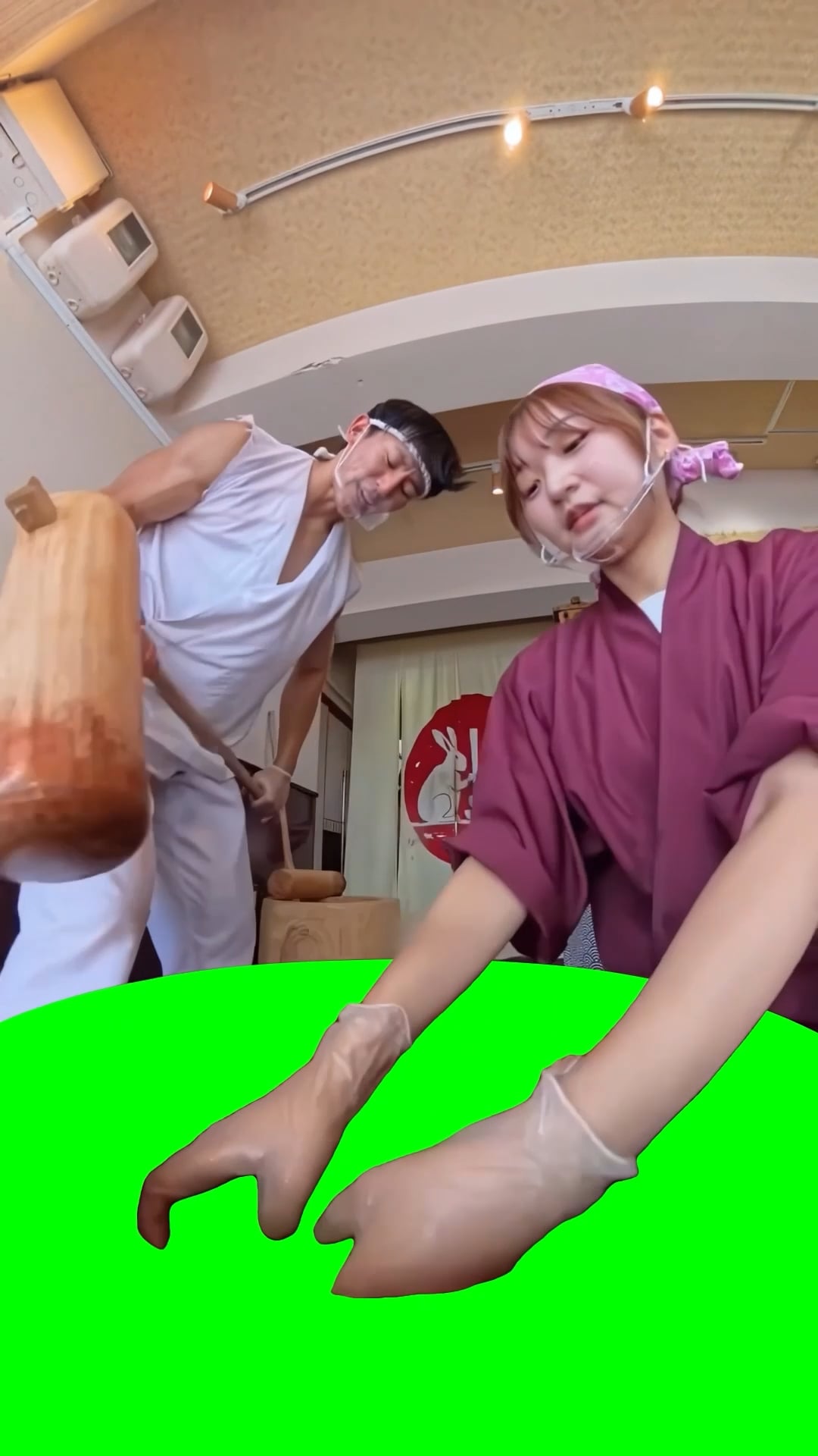 Japanese Man Pounding Mochi Green Screen Meme Template