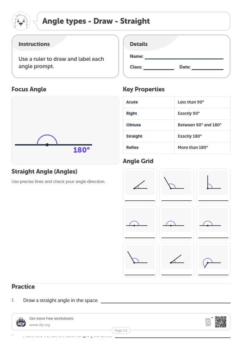 Free Angle types - Draw - Straight Worksheets