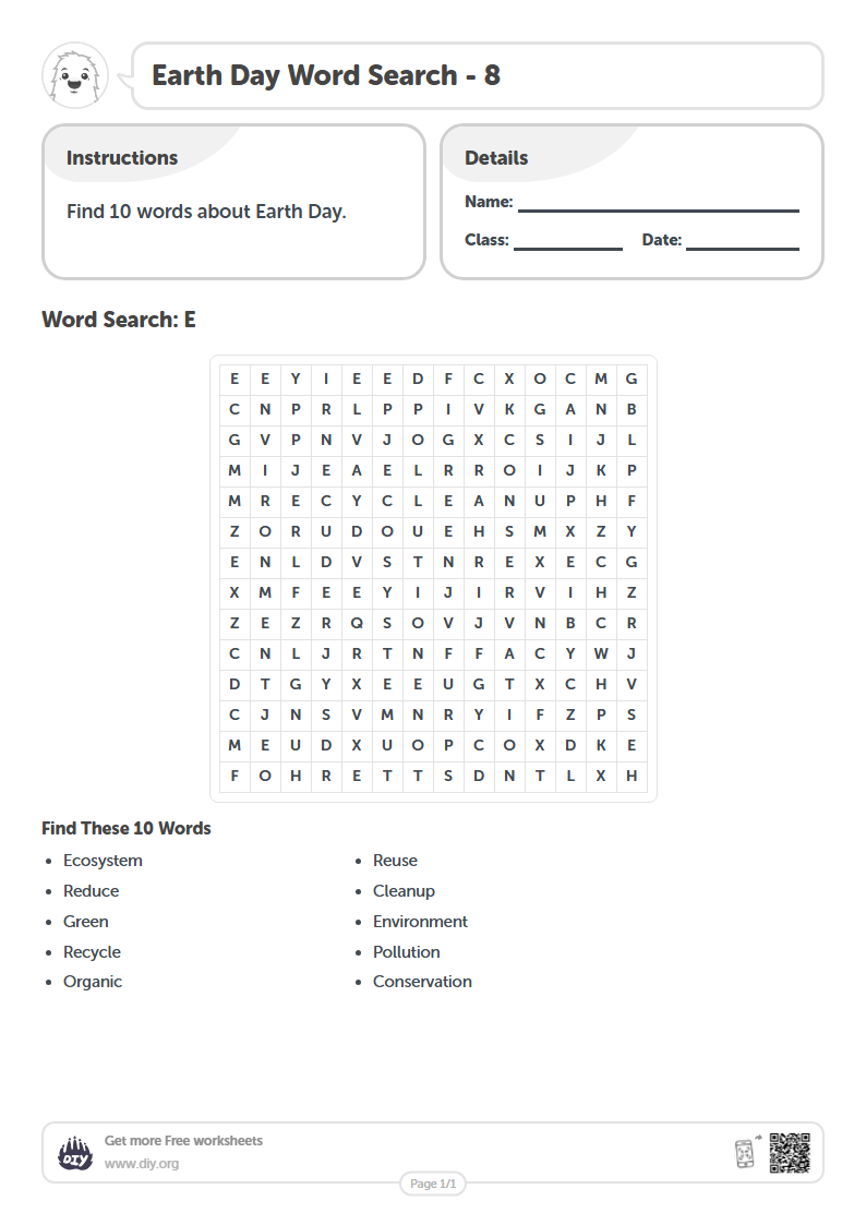 Free Earth Day Word Search Worksheets