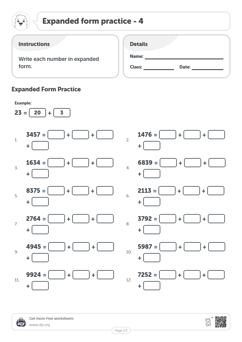 Expanded Form Match Free Expanded form practice - 4 Worksheets