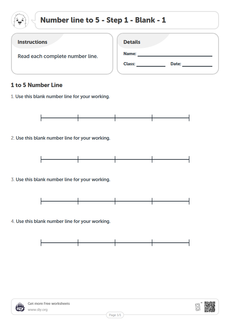 Free Number line to 5 - Step 1 - Blank - 1 Worksheets