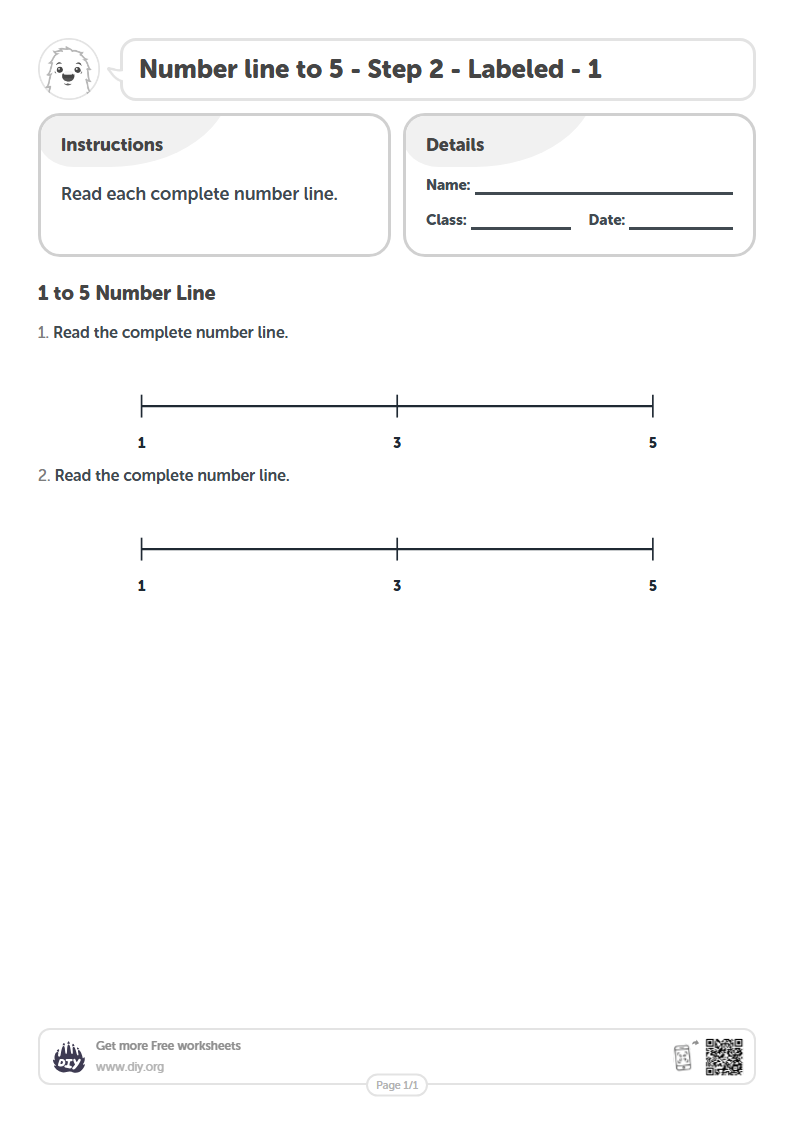 Free Number line to 5 - Step 2 - Labeled - 1 Worksheets