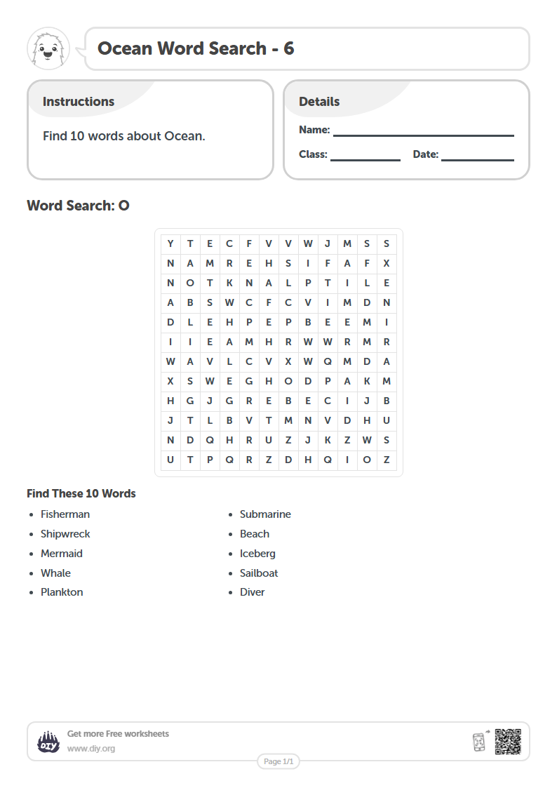 Free Ocean Word Search Worksheets
