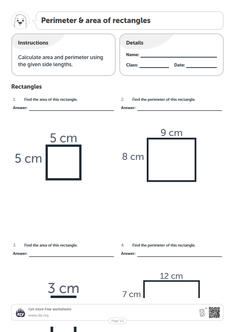 Rectangular Area Using Perimeter Free Perimeter & area of rectangles Worksheets