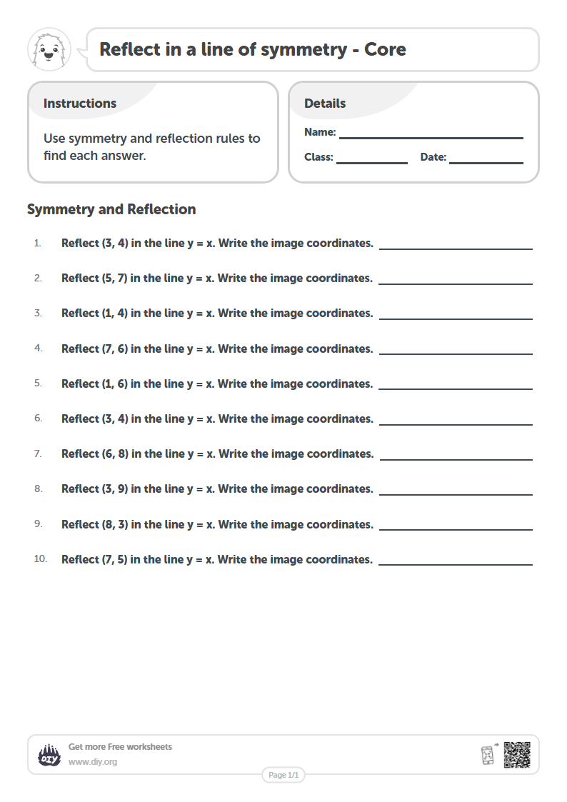 Reflective Symetry Worksheet.pdf Free Reflect in a line of symmetry Worksheets