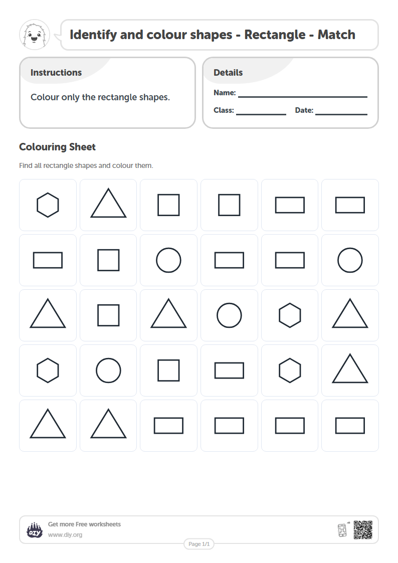 Copy Rectangle Shape Worksheets Free Identify and colour shapes - Rectangle - Match Worksheets