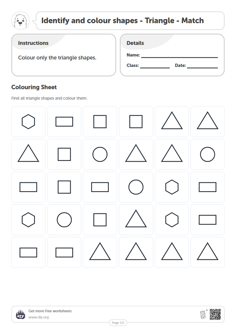 Free Identify and colour shapes - Triangle - Match Worksheets