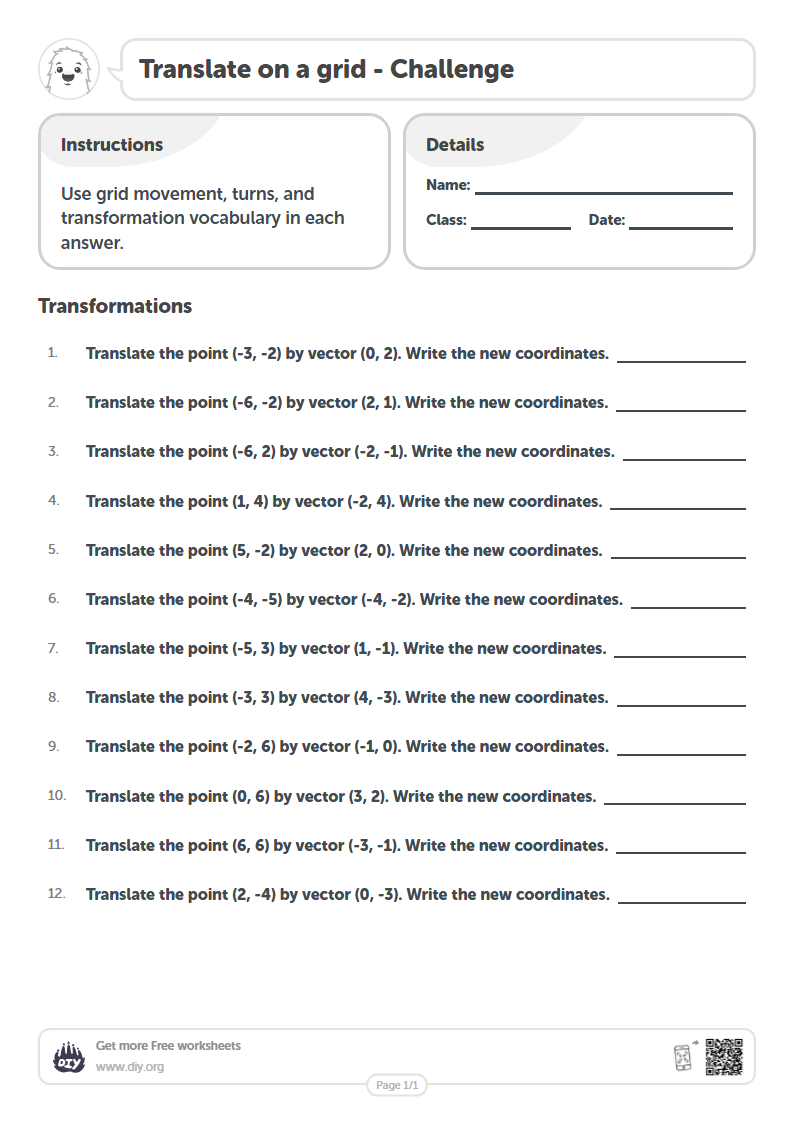 Free Translate on a grid Worksheets