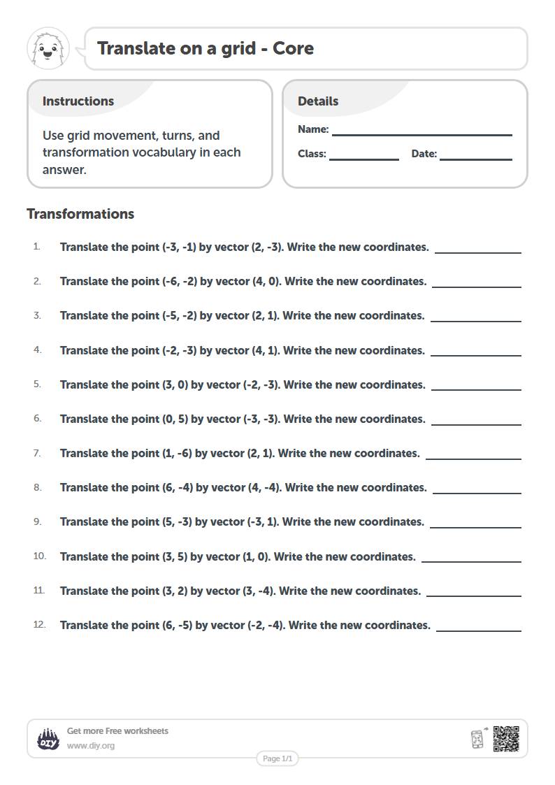 Free Translate on a grid Worksheets